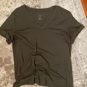Army green everyday V neck tee